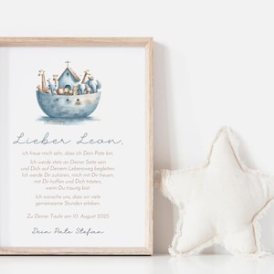 Patenbrief "Leon", Poster, Taufe, Geschenk, Patengeschenk, Personalisiert, Mädchen, Junge, Arche Noah, DIN A4