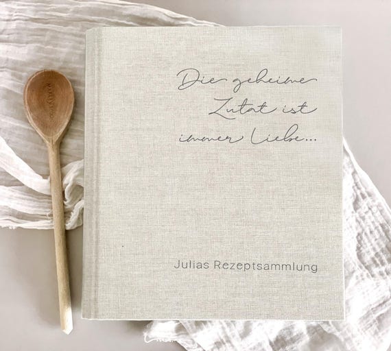 Rezeptbuch personalisiert "Julia", Rezepte, Ordner A5 oder A4, Geschenk, beste Freundin, Geburtstag, Weihnachtsgeschenk, Leinen, Beige