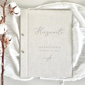 Exklusive Rednermappe "Herzworte", personalisiert, Traumappe, Traurednerin, Trauredner, Traubuch, Rednermappe, A4, Leinen, Beige