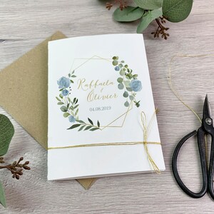 Hochzeitseinladung, Einladung, Hochzeitskarte, Boho, Eukalyptus, Klappkarte, Gold, Blumen, ab 25 Stück - Serie 39f