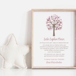 Patenbrief, Poster, Taufe, Geschenk, Patengeschenk, Personalisiert, Mädchen, Baum, Lebensbaum, DIN A4