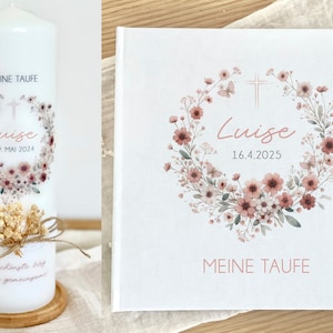 Taufkerze mit Trockenblumen Luise, Blumenkranz, modern, hochwertig, Kerze, Taufe, beige, personalisiert Bild 5