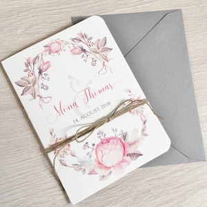 Einladung Hochzeit, Hochzeitseinladung, Boho, Koralle, Klappkarte, A6,Grau - Serie 19