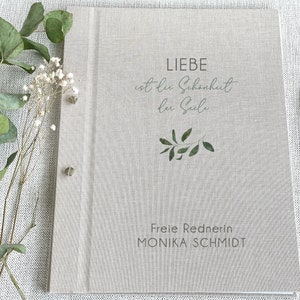 Exklusive Rednermappe "Liebe ist...", personalisiert, Traumappe, Traurednerin, Trauredner, Traubuch, Rednermappe, A4, Leinen, Beige