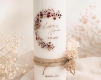 High-quality wedding candle "Lisa & Jan", wedding candle, candle, wedding, wedding candle, ribbon, dried flowers