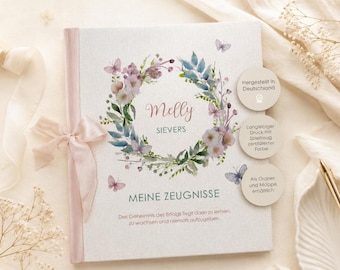 Melly report card folder, girls', report cards, folder, school, timetable, personalized, linen, beige