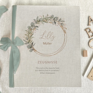 Zeugnismappe Lilly, Mädchen, Zeugnisse, Dokumente, Ordner, Schule, personalisiert, Leinen, Beige