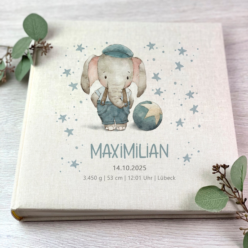 Photo Album, Personalized, Baby, Child, Memory Album, Elephant, Gift, Beige image 2