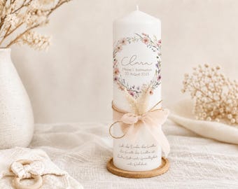 Personalized candle for First Communion or Confirmation Clara, modern floral wreath, high-quality candle with ribbon