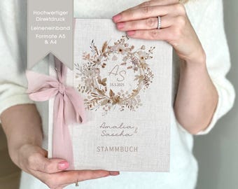 Exclusive family register "Amalia & Sascha", personalized, family record book, document folder, certificates, family book, family tree, A5, A4, beige