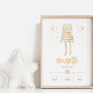 Babyposter, Geschenk, Geburtsposter, Geburtsanzeige, Kinderzimmerbild, Personalisiert, Boho, Hase