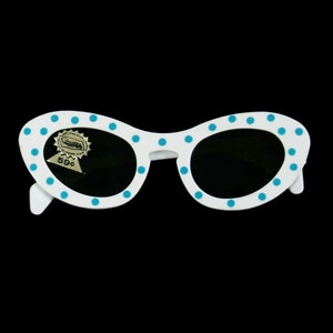 Vintage 1940&#39;s Polka Dot Sunglasses - Columbia - White & Blue - Statement - Party - Novelty  - Unique - Deadstock NWT