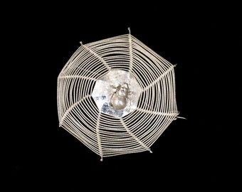 Antique 1900's Spider Web Brooch - Sterling Silver - Spider - Cobweb - Web  - Chinese Export  - Rare Collectible