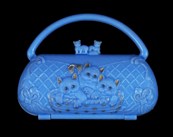 Vintage 1950s Cat Purse Kitsch Childs Hand Bag Novelty Purse Blue Mini