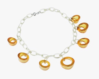 Vintage 1930's Applejuice Bakelite Necklace - Celluloid Chain - Dangle - Wedge Circle Slices - Statement - Rare