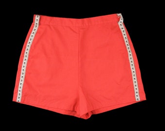 Vintage 1950s High Waist Shorts - Salmon Red - Cotton - Art-Mor - Fleur De Lis - Small / Medium - 29 30 in. Waist