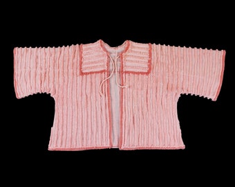 Vintage 1940s Chenille Bed Coat - Cover Up - Bolero - Pink - Bed Jacket - Cropped Robe - Small Medium