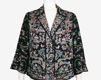 Antique 1920s Embroidered Silk Jacket - Chinese Export - Floral - Birds  - Black & White - Piano Shawl - Gatsby - Flapper - Small Medium