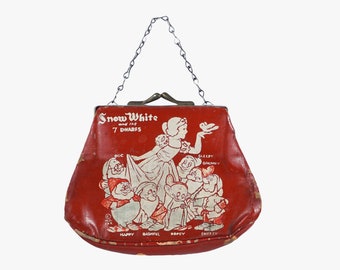 Vintage 1930s Snow White Purse - Walt Disney - Childs Bag - Novelty Purse - Top Handle - Promotional Piece