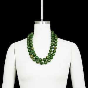 Vintage 1930's Marbleized Bakelite Necklace - Green Yellow - End of Day Spinach - Double Strand - Chunky - Statement - Heavy 238 Grams