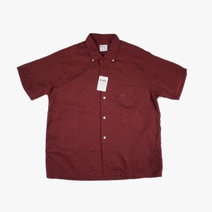 Vintage 1950's Vardon Button Down - Loop Collar - Short Sleeve - Maroon - Paisley Print - Deadstock NWT - Medium Large