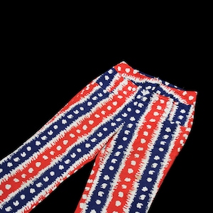 Vintage 1970s Red, White & Blue Denim - Patriotic Pants - Abstract Squiggle - Paint Stroke Splatter - Medium 28 in Waist - Rare ! OOAK