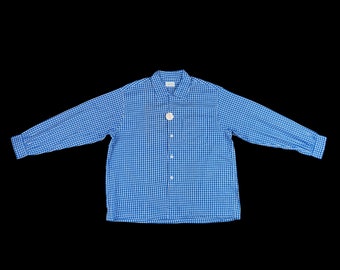 Vintage 1950's Flannendure Button Down - Loop Collar - Long Sleeve - Blue Plaid Flannel - Deadstock NWT - Extra Large