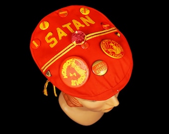 Vintage RARE 1940s Senior Hat - Satan - High School - Senior Cords - James Monroe NYC - Bronx - Pinback Buttons Pins