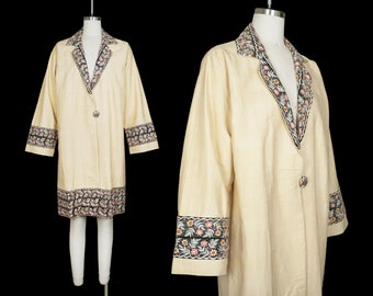Antique 1920s Embroidered Duster Jacket - Chinese Export - Raw Silk - Floral - Gatsby - Flapper - Small Medium Large