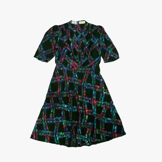 Vintage 1930s FOGA Abstract Grid Dress - Black & … - image 5