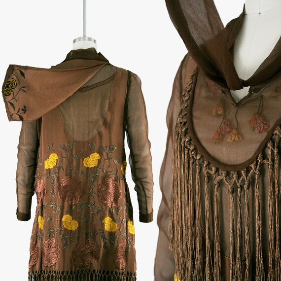 Vintage 1920s Hand Embroidered Piano Shawl Dress … - image 4