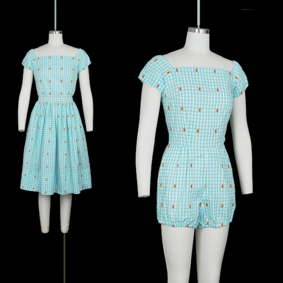 Vintage 1950s Romper & Skirt Set - Blue Gingham -… - image 1