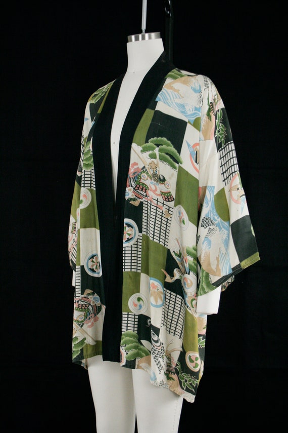 Vintage 1940s Novelty Print Robe - Oriental - Koi… - image 4