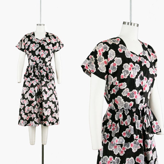 Vintage 1940s Rooster Novelty Print Dress - Chick… - image 1