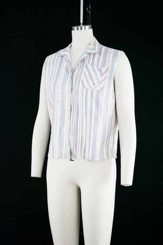 Vintage 1940's Button Front Blouse - Purple & Blu… - image 2