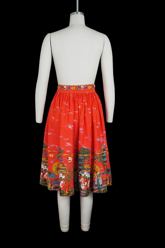 Vintage 1950s Geisha Print Skirt - Pagoda Lantern… - image 3