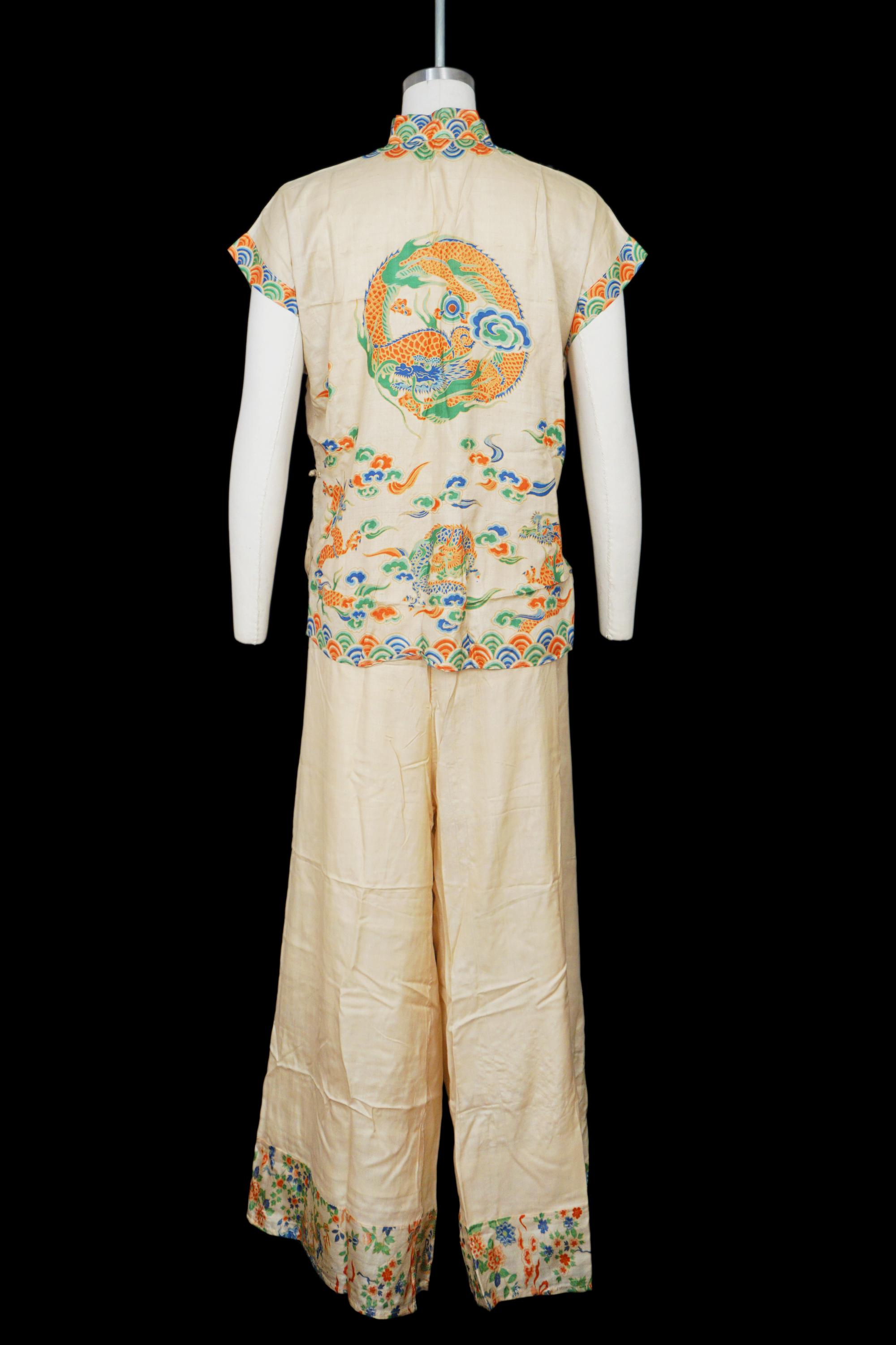 Pongee Set Vintage 1920s Pongee Pajama Set - Lounge - Beige - Silk Two Piece ...