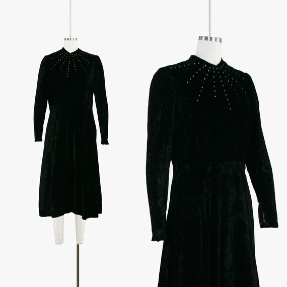 Vintage 1930s Black Silk Velvet Gown - Late 30's E