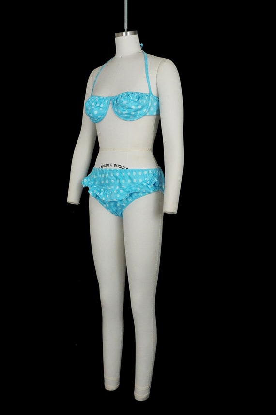 Vintage 1950's French Bikini - Swim Suit - Blue W… - image 2