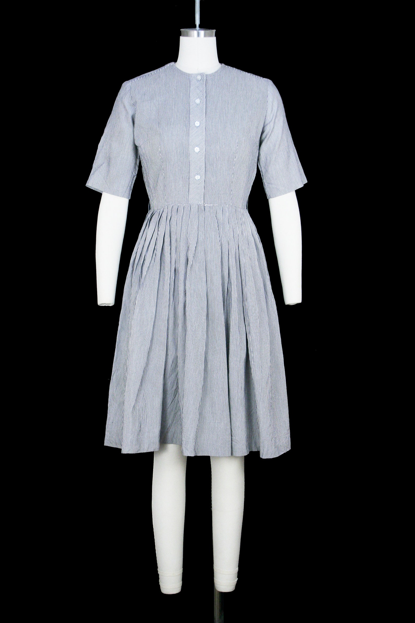 Vintage 1950s Striped Shirtwaist Dress Crew Neck Button - Etsy