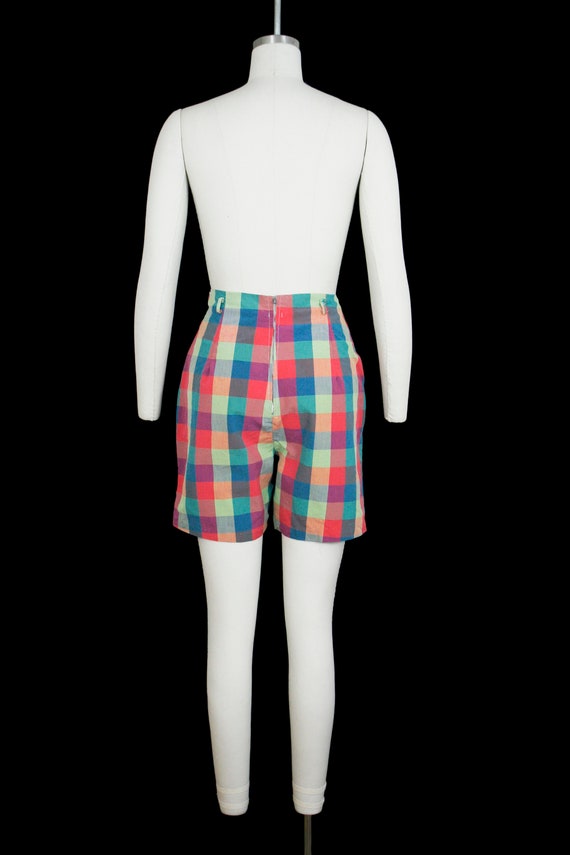 Vintage 1950s Checker Shorts - High Waist - Orang… - image 4