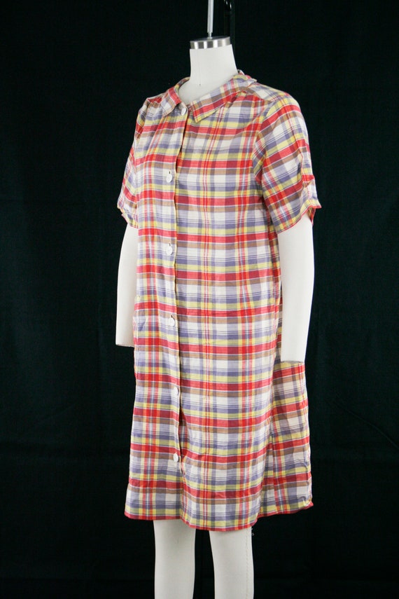 Vintage 1950s Bleeding Plaid Day Dress -  Madras … - image 2