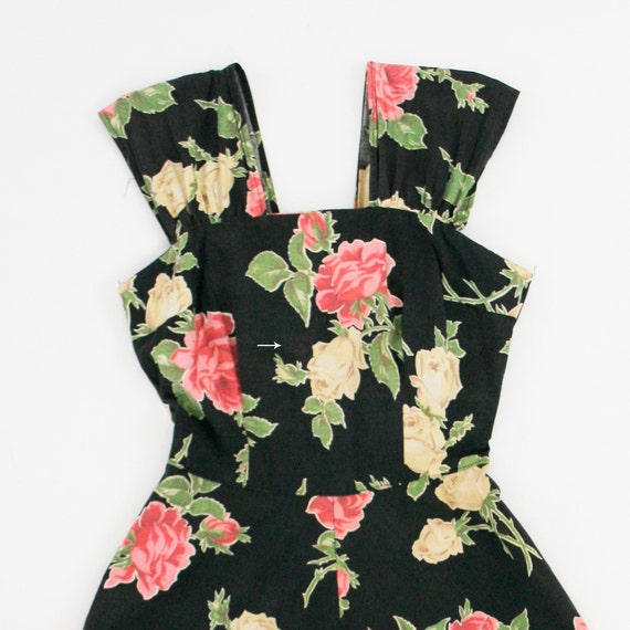 Vintage 1940s Rose Novelty Print Day Dress - Blac… - image 8