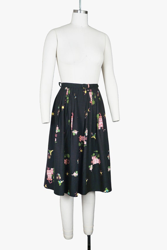Vintage 1950s Flower Cart Novelty Print Skirt - H… - image 2