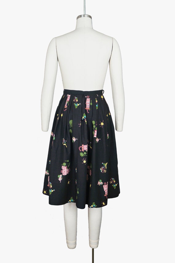 Vintage 1950s Flower Cart Novelty Print Skirt - H… - image 3