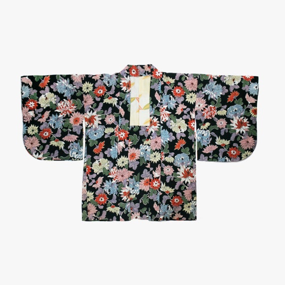 Vintage 1930s Floral Kimono - Haori - Black Multi Col… - Gem