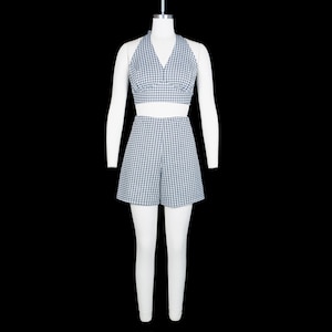 Vintage 1960&#39;s Playsuit - Two Piece - High Waisted Shorts - Gingham - Halter - Co-Ord Set - Small / Medium