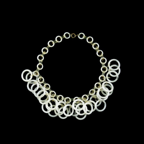 Vintage 1930's Celluloid Necklace - White Rings -… - image 1