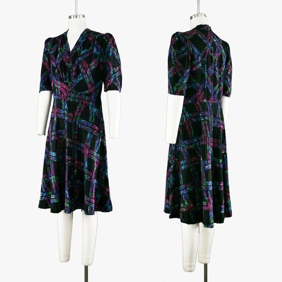 Vintage 1930s FOGA Abstract Grid Dress - Black & … - image 3