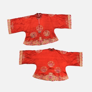 Antique Embroidered Silk Chinese Jacket - Red - Silk - Phoenix & Dragon - Bridal Court Coat - Wave Embroidery - Floral - Rare Museum Quality